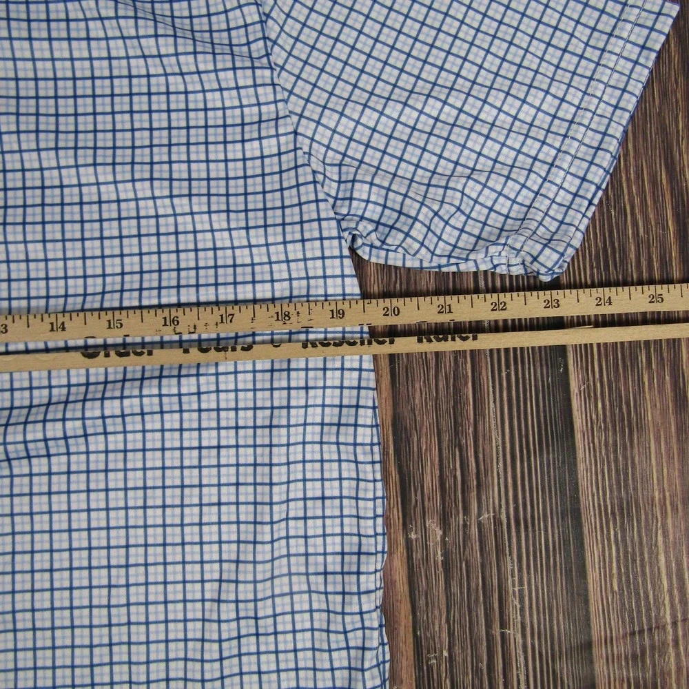 Collars & Co Polo Shirt Mens Medium Blue Check‎ Dress Collar 4 Way Stretch Golf